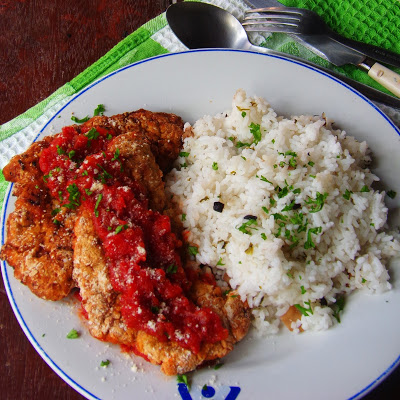 Italian Style Fried Chicken Breast and Steamed Rice