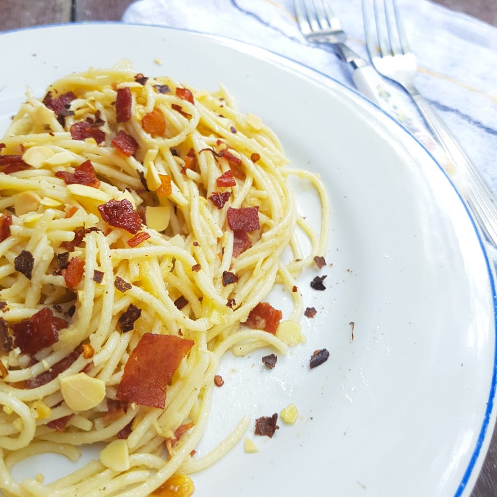 Bacon Aglio Oleo with Roasted Almonds